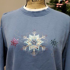 Vintage M&C Sportswear Embroidered Snowflake Winter Christmas Crew Sweatshirt